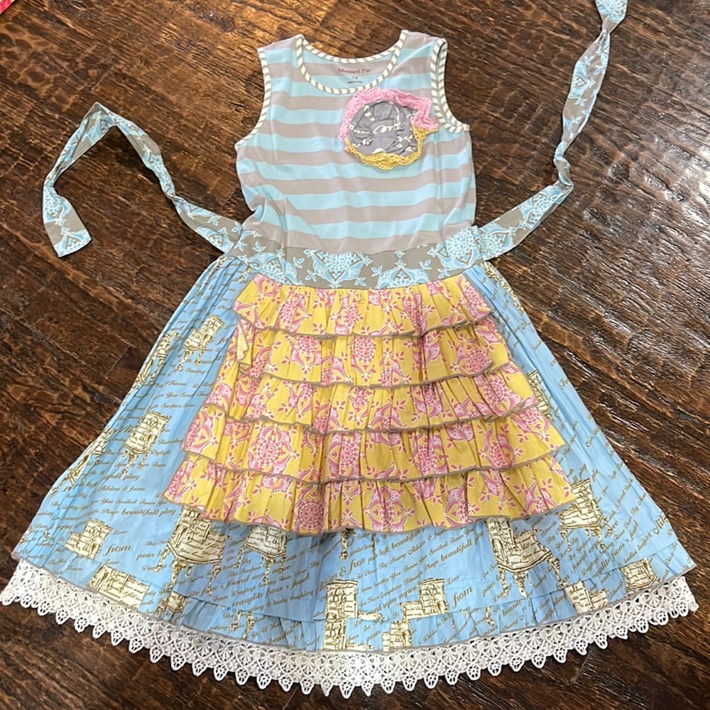 Mustard pie ruffled apron dress sz 12